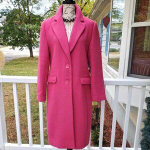 NWT 'House of Harlow 1960' Wool-Blend Midi Coat in Pink Peacock, Sz L